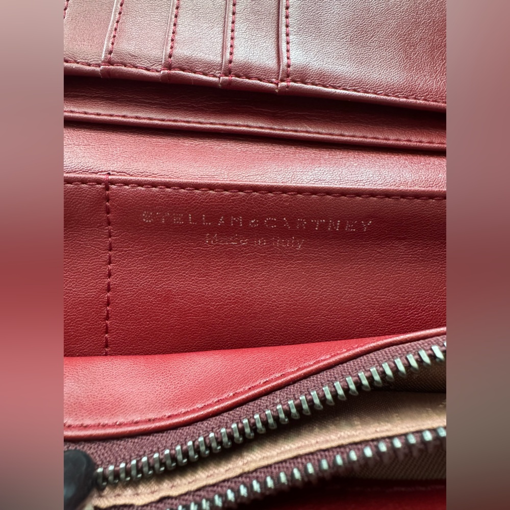 Stella McCartney Falabella Unique Faux Leather Edgy Wallet Burgundy Silver Chain - Picture 9 of 9